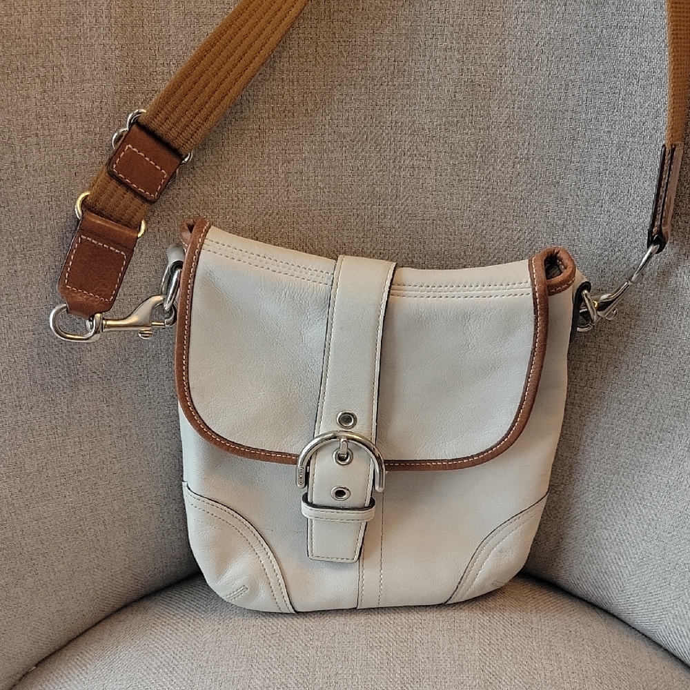 Cream and Brown Leather Crossbody Bag by  Coach
